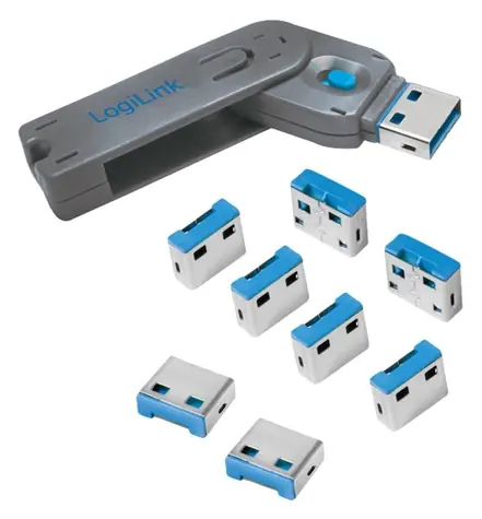 LogiLink AU0045 modrá / Blokovač USB portů / 8 ks + klíč / USB Typ-A
