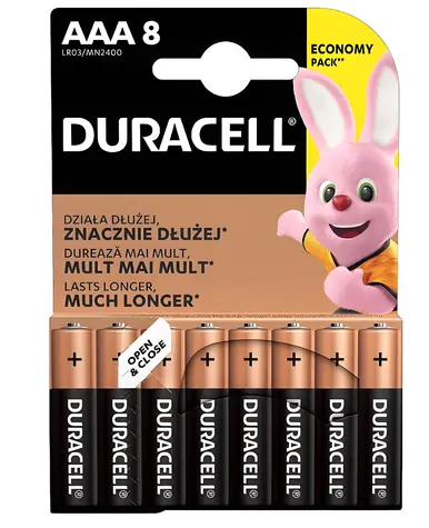 Duracell Basic MN2400 AAA / Alkalická baterie / 1,5 V / 8 ks
