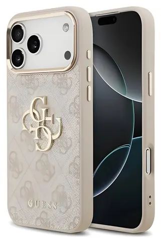 Guess PU Leather 4G Metal Logo Gold Frame růžová / Zadní kryt / iPhone 17 Pro Max