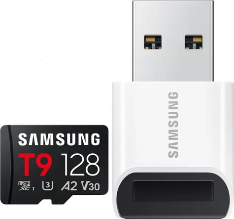 Samsung T9 128GB černá / Paměťová karta microSDHC / UHS-I U3 / Class 10 / 200/130 MB/s / + USB adaptér