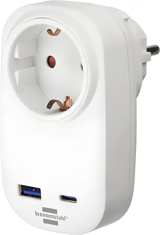 Brennenstuhl 1508210010 bílá / Zásuvkový adaptér / USB-A 18W / USB-C PD 20W / dětská pojistka