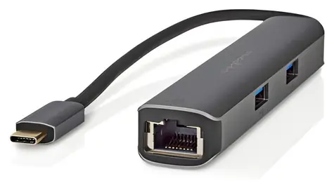 Nedis USB-C dokovací stanice 5v1 antracit / Dokovací stanice / HDMI výstup / RJ45 / 3x USB-A / 5 Gbps / 0,2 m