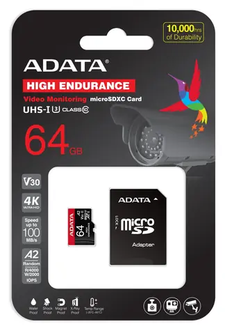 ADATA High Endurance / Micro SDXC karta / 64 GB / UHS-I U3 / Class 10 / čtení 100 MB/s / zápis 80 MB/s / + adaptér