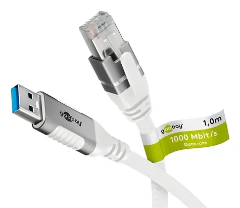 Goobay 74163 bílá / Adaptérový kabel / USB-A 3.2 Gen1 na RJ-45 / Cat.6 / 1 Gbit/s / 10 m