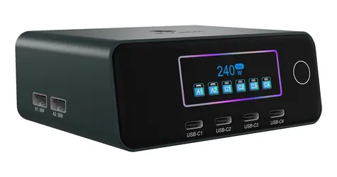 Icy Box Diamond Charge 2401 černá / GaN nabíječka / 240 W / LCD displej / 4x USB-C, 2x USB-A