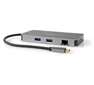Nedis USB-C hub 7v1 antracit / USB hub / USB 3.2 Gen 1 / 2x HDMI / RJ45 / SD & microSD / PD 100W
