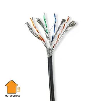 Nedis CAT7 100 m černá / Síťový kabel / S/FTP / Solid měď / Venkovní / Box