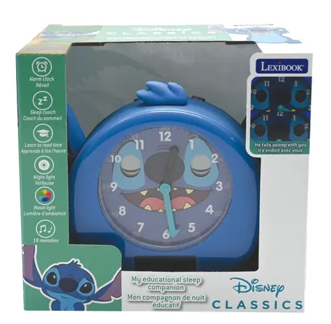 Lexibook Výukový budík Stitch / Budík / Sleep coach / Noční světlo / 18 melodií / USB-C