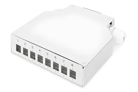 Digitus Spojovací box pro 8 LC/DX konektorů / Optický spojovací box / Montáž na DIN lištu / Bílá