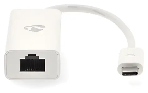 Nedis CCGB64950WT02 bílá / Síťový adaptér / USB-C / RJ45 / USB 3.2 Gen 1 / 1000 Mbps / 0,20 m