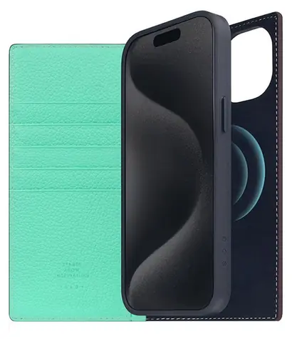 SLG Design D8 Neon Full Grain Leather Diary Teal / Peněženkové pouzdro / Apple iPhone 15 Plus