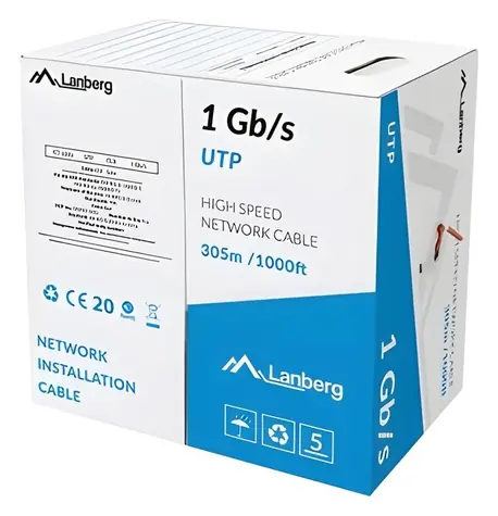 Lanberg UTP kabel drát červený / Síťový kabel / CCA / 305 m / 250 MHz / 1 Gb/s
