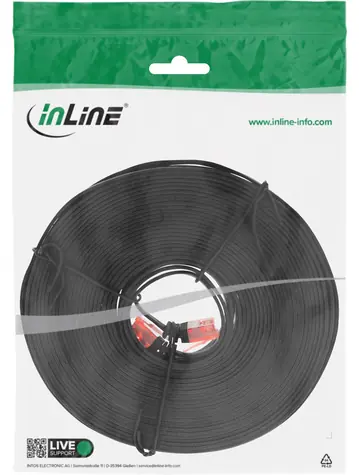 InLine Patch kabel Cat.6 U/UTP plochý černá / Patch kabel / RJ45-RJ45 / 10 m