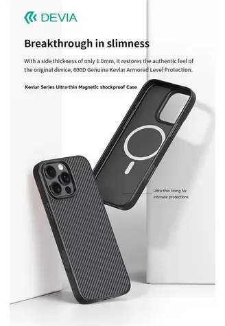 Devia Kevlar Magnetic iPhone 16 černá / Ochranný kryt / Ultratenký / Odolný proti nárazu