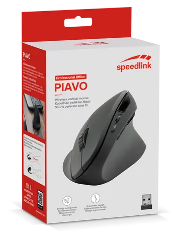 Speed Link PIAVO SL-630019-RRBK černá / Myš / Vertikální ergonomická / Bezdrátová / 5 tlačítek