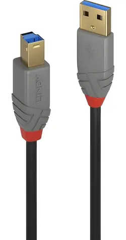 Lindy Anthra Line USB-A - USB-B 1m černá / Kabel USB / USB 3.2 Gen 1 / 5 Gbit/s