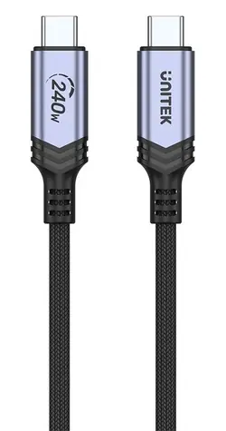 Unitek C14110GY-2M černá / Nabíjecí kabel / USB-C - USB-C / PD 240W / opletený / 2 m
