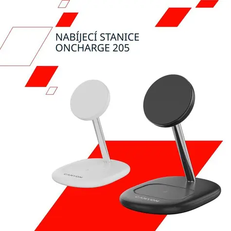 CANYON OnCharge 205 černá / Bezdrátová nabíječka / pro 2 zařízení současně / 30W adaptér / USB-C kabel 1m