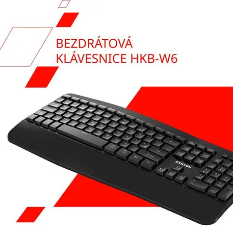 Canyon HKB-W6 černá / Bezdrátová klávesnice / 2.4GHz + Bluetooth / ergonomická / voděodolná / 104 kláves / CZ/SK
