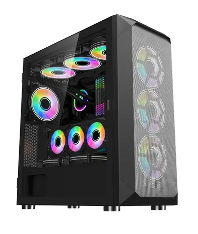 1stCOOL MiddleTower Wind Storm černá / PC skříň / Bez zdroje / 2x USB & 1x USB 3.0 / Tvrzené sklo
