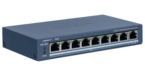 Hikvision DS-3E1309P-EI/M / Switch / 8x 100 Mbps RJ-45 PoE / 1x GbE uplink / 60W PoE budget / Super PoE