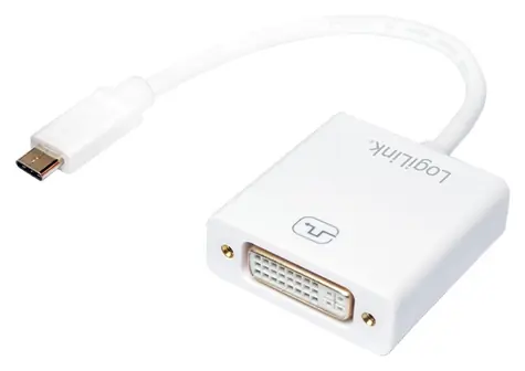 LogiLink USB-C na DVI bílá / Adaptér / USB 3.1 Gen1 / Full HD 1080p / 0,14 m