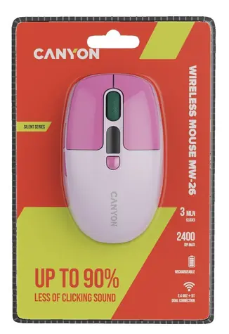 Canyon MW-26 růžová / Bezdrátová myš / LCD displej / Tichý klik / Dual Mode