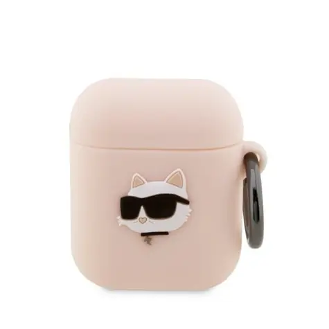 Karl Lagerfeld Choupette Head 3D růžová / Pouzdro pro Apple AirPods 1/2 / Silikon