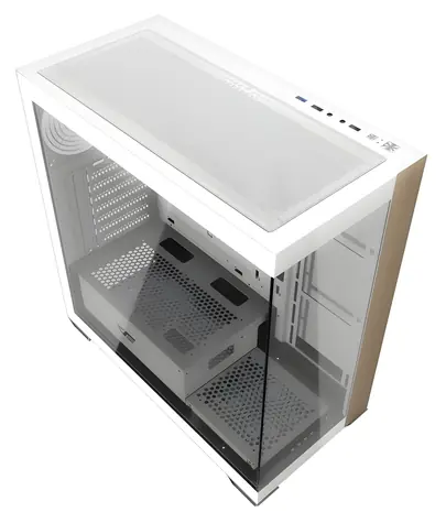 darkFlash DS900W bílá / ATX / bez ventilátorů / panoramatické sklo / USB-C / bez zdroje