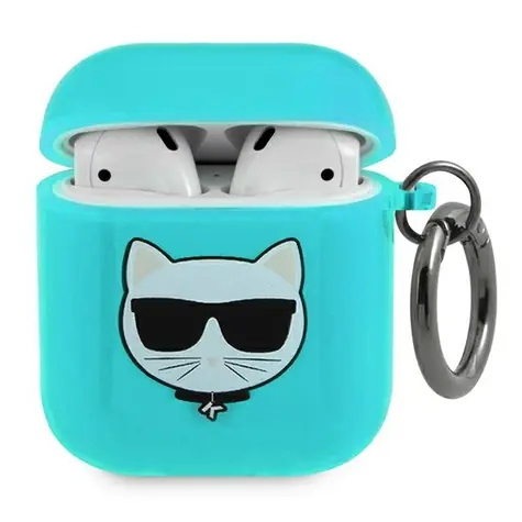 Karl Lagerfeld Choupette Head modrá / Pouzdro pro Apple AirPods 1/2