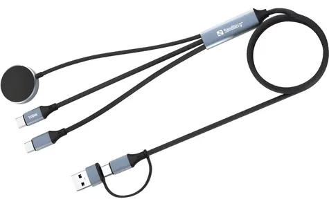 Sandberg 3v1 cestovní nabíjecí kabel černá / Nabíjecí kabel / USB-C, USB-C, Apple Watch / 100 W / 1,2 m