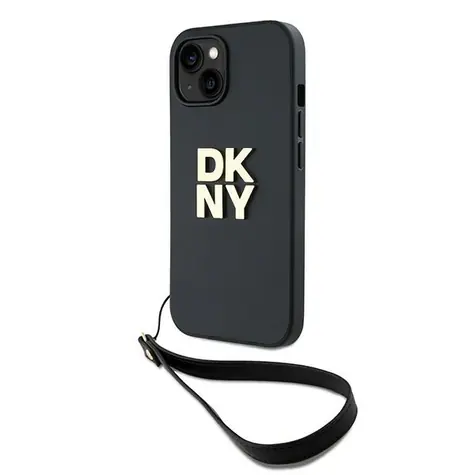 DKNY Wrist Strap Stack Logo iPhone 15 Plus černá / Zadní kryt / Poutko na zápěstí / Logo DKNY