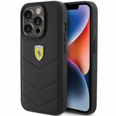 Ferrari Quilted Metal Logo černá / Zadní kryt / Apple iPhone 15 Pro
