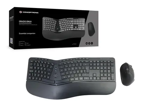 Conceptronic ERGO PT černá / Bezdrátová klávesnice a myš / Ergonomická / 2.4 GHz / PT layout