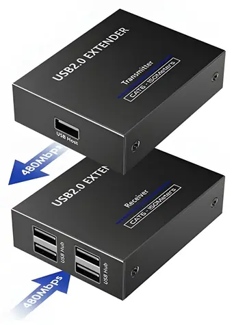 PremiumCord USB 2.0 extender 4-port / Extender / do 150 m / Cat5-5e-6