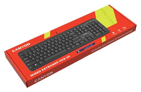 CANYON HKB-20 černá / Klávesnice / USB / 104 kláves / tichá / multimediální / CZ/SK layout