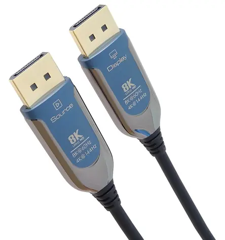 PremiumCord Optický DisplayPort 1.4 kabel M-M černá / Video kabel / 8K 60Hz / zlacené konektory / 10 m