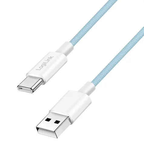 LogiLink USB-A - USB-C modrá / Nylonový kabel / USB 2.0 / 60 W / 0,5 m