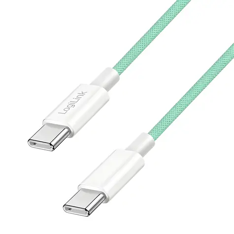 LogiLink USB-C - USB-C zelená / Nylonový kabel / USB 2.0 / 60 W / 1 m