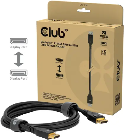 Club3D Kabel DisplayPort 2.1 na DisplayPort 2.1 černá / VESA DP80 / 8K240Hz / 10K60Hz / 2 m