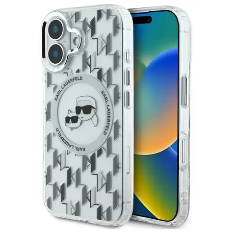 Karl Lagerfeld IML Monogram Karl & Choupette Head čirá / Zadní kryt / MagSafe / pro Apple iPhone 16