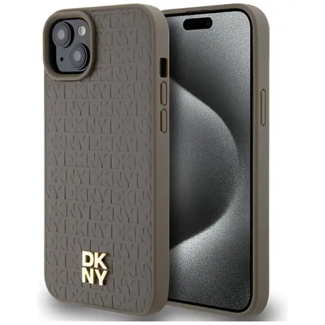 DKNY PU Leather Pattern Metal Logo hnědá / Zadní kryt / Apple iPhone 15 Plus, 14 Plus / Magnetický