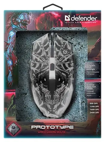 Defender Prototype GM-670L černá / Herní optická myš / 2400DPI / USB / 5 tlačítek / RGB podsvícení