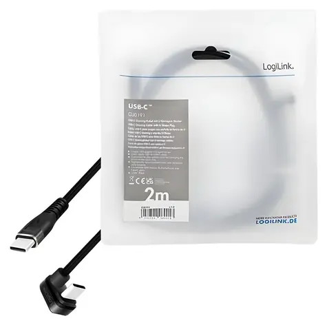 LogiLink USB-C - USB-C 2m černá / Kabel / USB-C (M) 180° - USB-C (M) / opletený / USB 2.0 / PD 60W