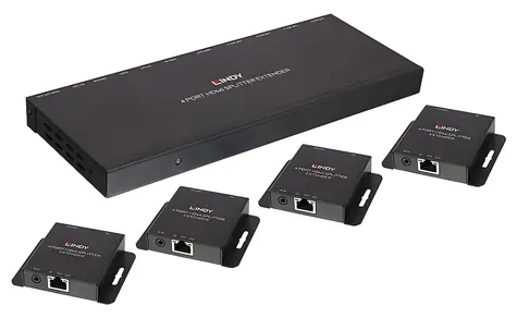 Lindy 4 Port HDMI & IR Splitter Cat.6 černá / HDMI splitter / 4K 30Hz / dosah 70 m / EDID management