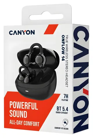 CANYON TWS-14 černá / Bezdrátová sluchátka / Open-ear-clip / Bluetooth / USB-C nabíjení / nabíjecí pouzdro