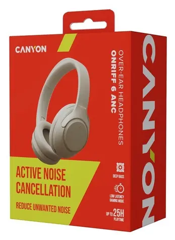 Canyon BTHS-6 OnRiff 6 béžová / Bezdrátová sluchátka / ANC / Bluetooth / USB-C nabíjení