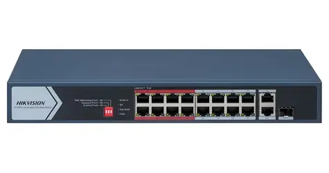 Hikvision DS-3E0318P-E/M(C) / Switch / 16x 100 Mbps RJ45 PoE / 1x Gb RJ45 / 1x Gb Combo / 130W PoE budget