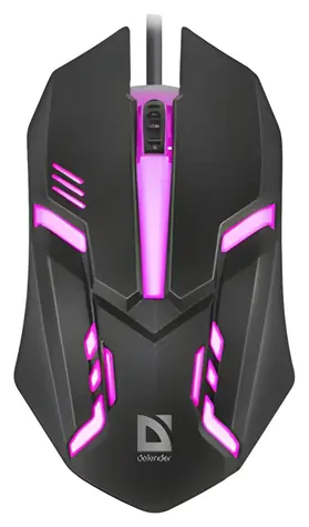 Defender Cyber MB-560L černá / Herní optická myš / 1200 DPI / USB / 2 tlačítka / RGB podsvícení