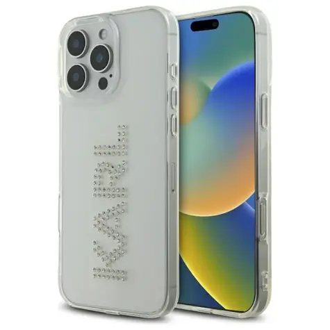 Karl Lagerfeld IML Rhinestones Logo čirý / Zadní kryt pro iPhone 16 Pro Max / Tvrzený plast / Kamínky